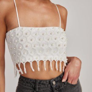 Aria Pearl Embellished Crop Top